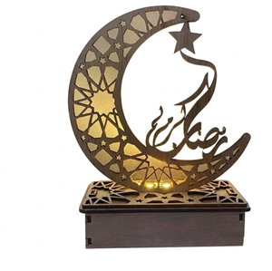 Wholesale Wooden Eid Mubarak Decor <b>LED</b> Light Hollow Crescent Moon <b>Stars</b> Night Lamp Islamic Muslim Party Supplies Ramadan Decor - Product Image 1