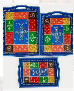 Bandeja de madera MDF esmaltada Art Deco con asas de madera de bambú para servir frutas, café, té, desayuno, alimentos en bodas y fiestas - Product Image 3