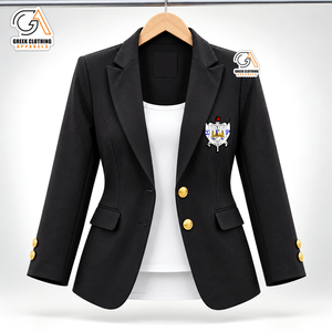 เสื้อเบลเซอร์สีดำ Sigma Gamma Rho ปกเว้า คอปกแบบมีรอยบาก ติดกระดุมแถวเดียว ปักโลโก้ตามสั่ง แขนยาว เหมาะสำหรับใส่ในฤดูใบไม้ร่วง - Product Image 4