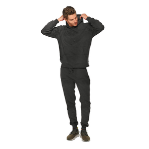 Ensemble de survêtement gris en coton pour homme avec capuche et cordon de serrage, pantalon long, tenue décontractée d'automne, respirant, couleur unie - Product Image 6