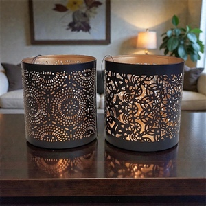Iron Die Cut <b>Lantern</b> <b>Set</b> With Geometric Pattern For Home Decoration Heat Resistant Candle Holders - Product Image 2