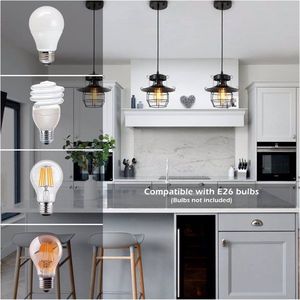 Lámpara Colgante Rústica Vintage de Metal Estilo Granja, Lámpara Colgante Negra Tipo Jaula para Isla de Cocina, Entrada, Dormitorios - Product Image 3