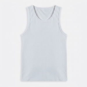 Men's <b>White</b> Ribbed Knit <b>Tank</b> <b>Top</b> O-Neck Solid Color Casual Wear 100% Cotton - Product Image 4