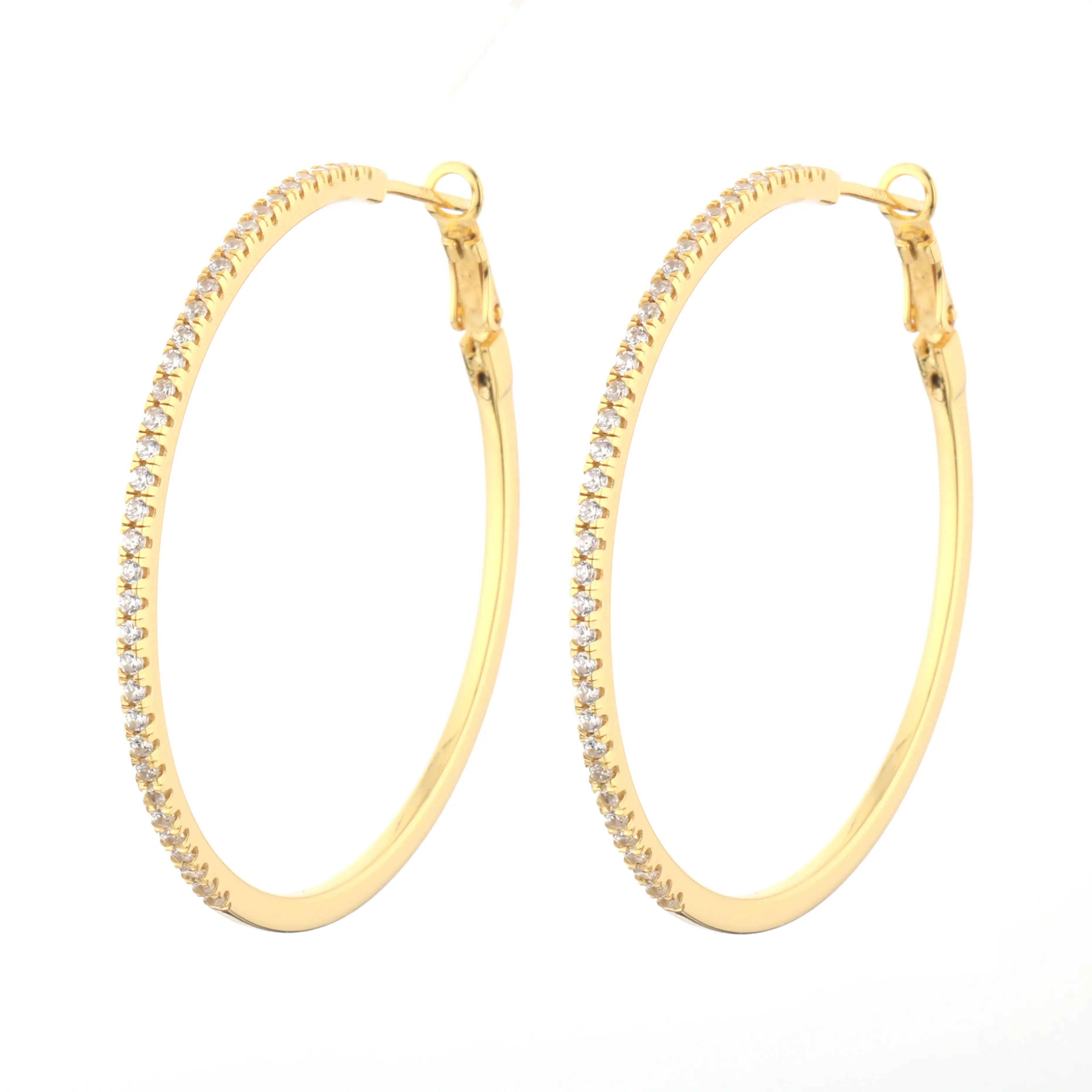Gioielli in argento Sterling 925 orecchini a cerchio grandi placcati in oro orecchini in pietra CZ gioielli da donna