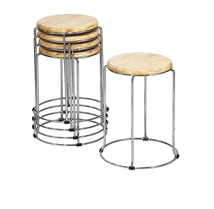 Modern Round Wood Top <b>Bar</b> <b>Stool</b> with Metal Frame Indoor Furniture Decor Durable <b>High</b> Quality Fast Delivery Living Room Seating - Product Image 3