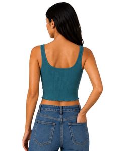 Top corto acanalado para mujer, color verde azulado, sin mangas, cuello cuadrado, ajuste ceñido, de punto de algodón elástico, estilo casual de verano, chaleco personalizado para mujer - Product Image 2