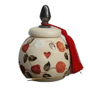 Urna pequena de Toscana pintada à mão, com acabamento Meena, urna de cinzas, novo estilo, caixão funerário mais vendido