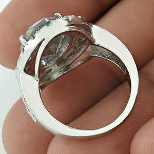 Anillo de Plata de Ley 925 con Topacio Místico Natural de Corte Ovalado y Circonita Blanca, Joyería Bohemia Perfecta para Bodas y Fiestas - Product Image 4