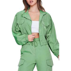 OEM Lightweight Waterproof Green Cargo Joggers and Crop Utility Jacket Tracksuit Set - Product Image 3