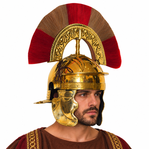 Casque de Centurion en laiton calibre 18, type Galea, avec plume bicolore et crête, pour reconstitution historique, style armure romaine, soudé - Product Image 1