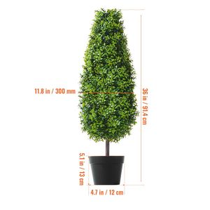 Arbre artificiel en buis de 36 pouces de haut, plante verte artificielle avec feuilles supplémentaires dans un petit pot, ensemble de 2 pièces - Product Image 5
