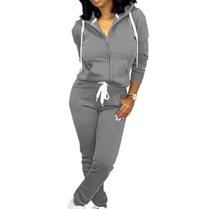 Ensemble de survêtement violet pour femme, couleur unie, manches longues, à capuche, fermeture éclair, décontracté, taille plus, coupe régulière, automne - Product Image 6