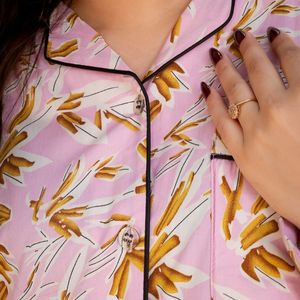 Conjunto de Pijama de Manga Larga con Estampado Floral Rosa Claro y Amarillo para Mujer, Camisa con Botones y Pantalones a Juego, Ropa de Dormir Suave, Fabricante OEM Personalizado - Product Image 5