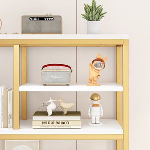 6-Layer Bookshelf 4 Drawers Particleboard Iron Frame Non-Woven Fabric 90*30*174cm Gold Frame White Desktop Drawer Organizer - Product Image 4