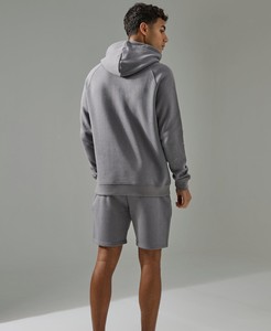 Ensemble sweat-shirt à capuche et short gris pour homme, couleur unie, vêtements décontractés d'été, tissu en molleton tricoté - Product Image 2
