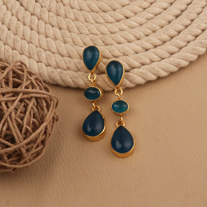 Pendientes de Apatita Azul con Forma de Gota, Pendientes Largos de Tres Niveles con Piedras Preciosas en Forma de Lágrima, Chapados en Oro de 18K, Joyería Hecha a Mano para Mujer - Product Image 5