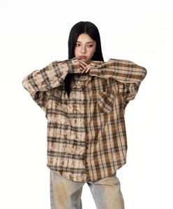 Sudadera Holgada con Capucha de Punto a Cuadros Bicolor para Mujer, Estilo Americano Vintage y de Alta Gama, para Primavera/Otoño/Invierno - Product Image 4