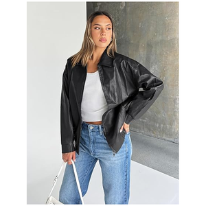 Trendy Queen Trendy 2026 <b>Plus</b> <b>Size</b> Women's Leather <b>Jackets</b> Oversized Faux Moto <b>Biker</b> Coat Hooded Collar Fall Outfits - Product Image 4
