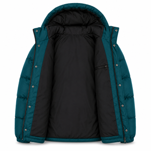 Blouson matelassé coupe-vent à capuche avec appliqué personnalisé, en nylon premium, chaud et rembourré, avec poches à rabat sur le devant, mode hiver - Product Image 5