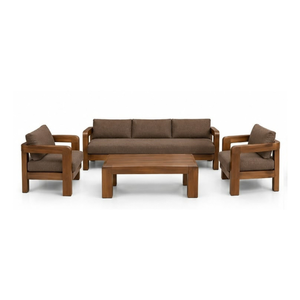Solid Teak <b>Wood</b> <b>Sofa</b> and Armchair Set with Rectangular Coffee Table for Hotel Lounge and Living Room Furniture - Product Image 1