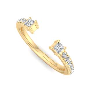 Anillo abierto de oro rosa de lujo con diamante talla princesa, ajustable, tipo banda envolvente, minimalista, apilable, joyería de moda para mujer - Product Image 3