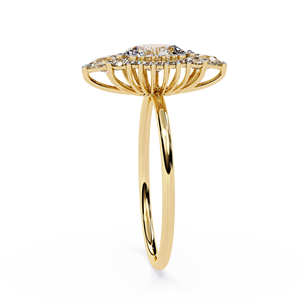 Anillo de Compromiso Étnico SHREERAJ SOLITAIRE con Diamante Natural de Corte Ovalado, 1.10 Quilates TW, Oro de 18K, Halo de Racimo, Estilo Minimalista, Rodio - Product Image 4