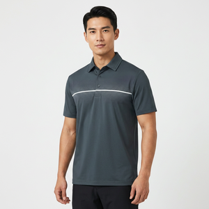 Polo en tricot à manches courtes gris foncé pour homme avec motif à pois et rayures blanches, style golf, séchage rapide - Product Image 4