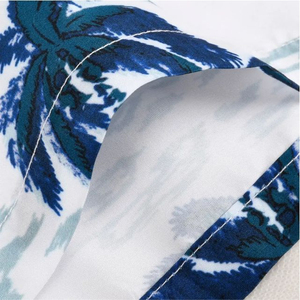 Bañadores casuales de hombre con cintura alta, de lona tejida, con estampado de palmeras por transferencia térmica, blancos y azules, de secado rápido, con cordón ajustable. - Product Image 3
