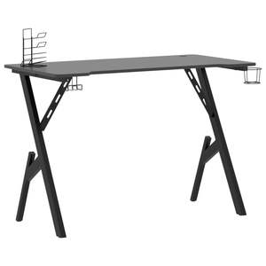 Escritorio ergonómico mediano para juegos con madera de ingeniería negra y estructura de hierro - Product Image 2