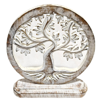 Sculpture de table ronde en bois massif, faite à la main, style moderne, finition blanchie, pour décoration intérieure, salon, entrée, mariage