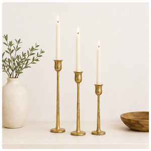 Gold Taper Candle Holders Set of 3 Antique <b>Brass</b> Finish Metal <b>Candlestick</b> Holders for Table Centerpiece Tulip Candle Stand - Product Image 4
