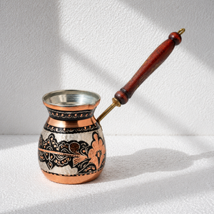 Handmade Engraved Copper Turkish Coffee Pot Cezve Ibrik Wooden Handle Arabic Greek <b>Espresso</b> Coffee Maker Milk Warmer Gift Pot - Product Image 2