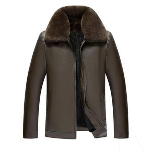Winter <b>Jacket</b> Wholesale <b>Men</b> Thick <b>Faux</b> Fur Collar <b>Leather</b> Coat Warm Fleece Lining Casual Outerwear Smart Business Apparel - Product Image 2