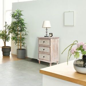 Comodino a 3 cassetti a specchio con finitura bianco lavato per camera da letto, soggiorno o ingresso di casa - Product Image 2