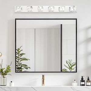 Applique murale LED moderne 41 pouces à 6 lumières en cristal, élégante, chromée, pour salle de bain et chambre à coucher, avec abat-jour en cristal transparent - Product Image 4