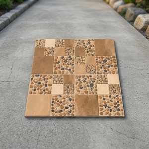 Carreaux de parking en porcelaine de 12 mm d'épaisseur, 40x40 cm - Design galets et herbe, pour extérieur, terrasse de voiture, fabriqués en Inde - Product Image 2