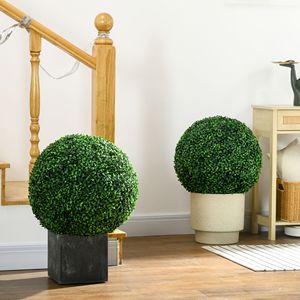Set di 2 Alberi di Bosso Sferici da 50 cm, Piante Artificiali per Interni ed Esterni, Decorazioni per Casa, Ufficio e Soggiorno - Product Image 2