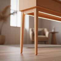 Table console ronde moderne en chêne massif avec 2 tiroirs, meubles écologiques pour salon et salle à manger, pour espaces modernes