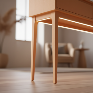 Mesa Consola Redonda Moderna de Roble Macizo con 2 Cajones, Mueble Ecológico para Sala de Estar en Espacios Modernos - Product Image 4