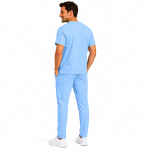 Ensemble de blouses médicales pour hommes, col en V, manches courtes, pantalon de jogging, couleur unie, uniforme médical, vêtements d'hôpital, coton et polyester tissé, haute qualité - Product Image 6