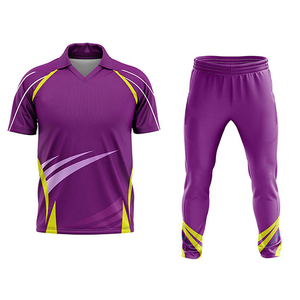 ชุดยูนิฟอร์มคริกเก็ตสำหรับผู้ชาย สีม่วงเหลือง เสื้อเจอร์ซีย์แบบซับลิเมชั่น กางเกงวิ่งออกกำลังกาย ระบายเหงื่อได้ดี ทรงพอดีตัว ใส่ได้ทุกฤดู - Product Image 1