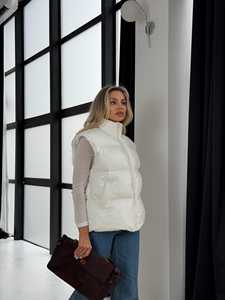 Gilet matelassé pour femme, veste en duvet, tissu en denim de peau de mouton, col à capuche, manches longues, fermeture éclair, couleur unie - Product Image 5