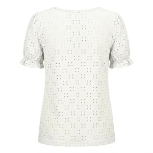 Wholesale Custom Logo Spring Summer Collection Independent Station's New Casual Loose Solid Knitted Women's <b>Top</b> Short Sleeve Tee - Product Image 3