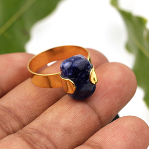 Women's Natural Blue Sodalite Cushion <b>Ring</b> 925 Sterling Silver 18K Gold Plated <b>Dainty</b> Eternity Bezel Setting Trendy Christian - Product Image 4