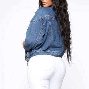 Veste en jean pour femme, style camionneur, col rabattu, manches longues, fermeture éclair, couleur unie délavée, coupe courte, style automne - Product Image 4