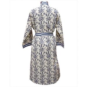 Robe Kimono Longue 100% Coton pour Femme, Col en V, Imprimé Palmiers Bleus, Décontractée, Respirante, avec Ceinture, Vêtement de Nuit et d'Été - Product Image 6