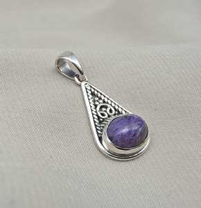 Pendentif Charoite en argent Sterling 925, bijoux faits à la main pour femmes et hommes, collier unique en pierres précieuses naturelles, cadeau - Product Image 3
