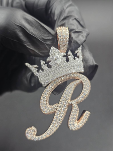 Moissanite Crown <b>Initial</b> Pendant Iced Out Custom Jewelry Luxury <b>Silver</b> Hip Hop Statement <b>Necklace</b> Gift - Product Image 3