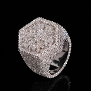 925 <b>Silver</b> <b>Men's</b> Iced Dome <b>Signet</b> <b>Ring</b> Lab-Grown Certified Diamond Statement <b>Ring</b> Luxury Bold Hip Hop Jewelry Gift for <b>Men</b> - Product Image 1