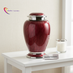 <b>Red</b> Metal Aluminium Adult Funeral Cremation Urns for Human Ashes Handcrafted Luxury Style Memorial Decorative Urns Manufacturer - Product Image 1